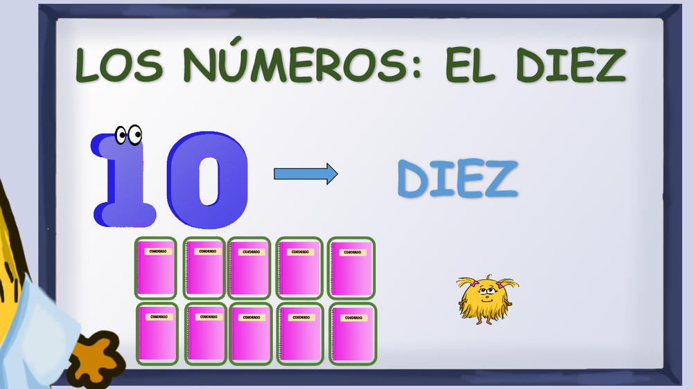 El número 10 junto a diez objetos colocados en dos filas