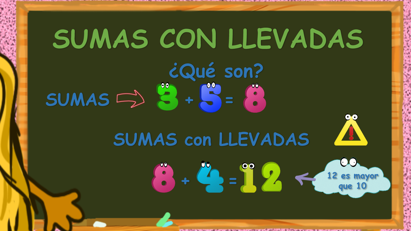 Sigma explica que 8 más 4 son 12 y que hay que llevar una decena